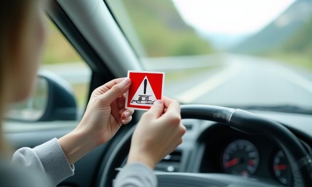 Driver applying vignette inside car windshield