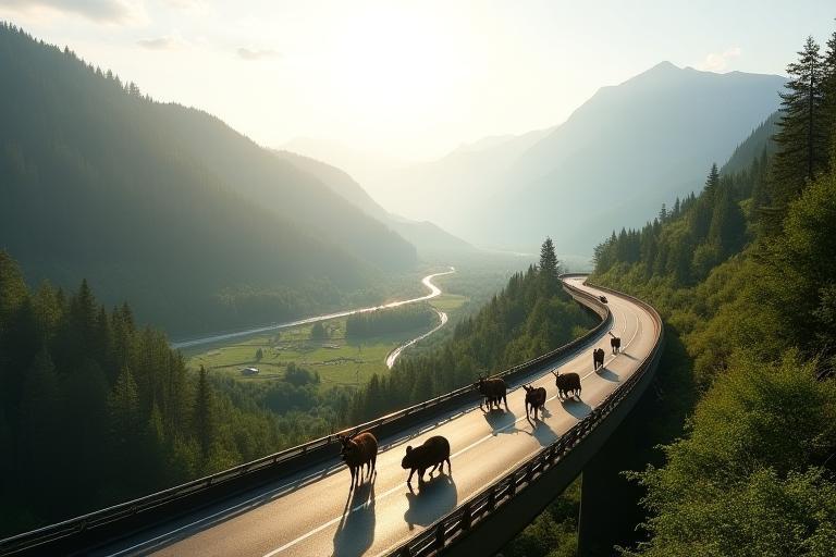 Eco-friendly Swiss highway with wildlife overpass